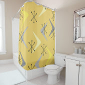 Midden eeuw Boomerangs Starbursts geel Douchegordijn (In situ)