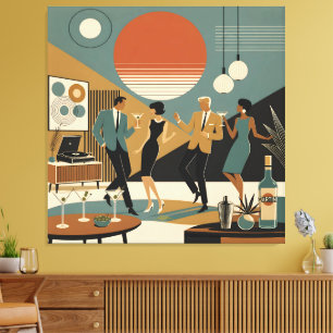 Midden Eeuw Californië Vibes Martini Dansfeest Canvas Afdruk