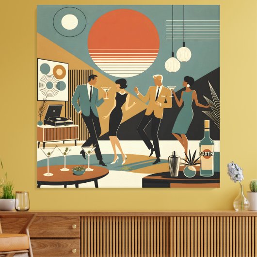 Midden Eeuw Californië Vibes Martini Dansfeest Canvas Afdruk (Insitu (Woonkamer))