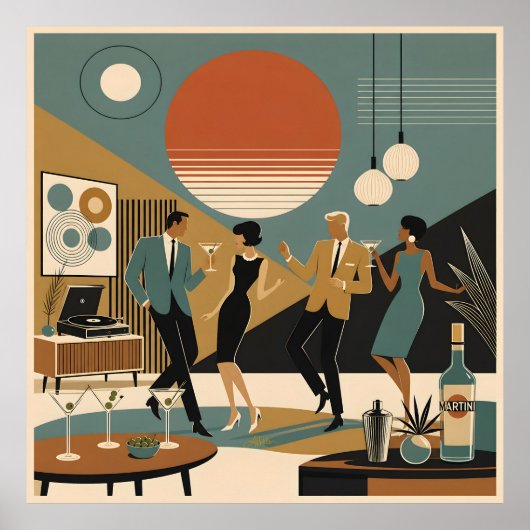 Midden Eeuw Californië Vibes Martini Dansfeest Poster (Voorkant)