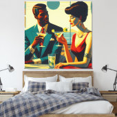 Midden Eeuw Cocktailparty Koppels - Gefascineerd Canvas Afdruk (Insitu (Slaapkamer))