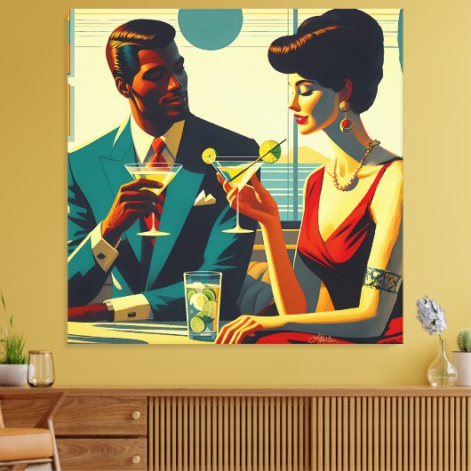 Midden Eeuw Cocktailparty Koppels - Gefascineerd Canvas Afdruk (Insitu (Woonkamer))