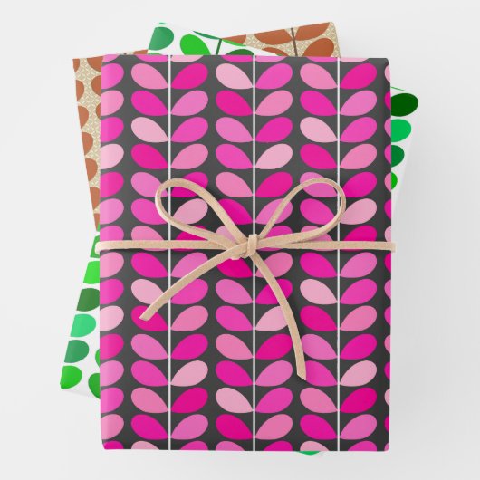 Midden eeuw Deense bladeren, roze, groen & roest Inpakpapier Vel (In situ)