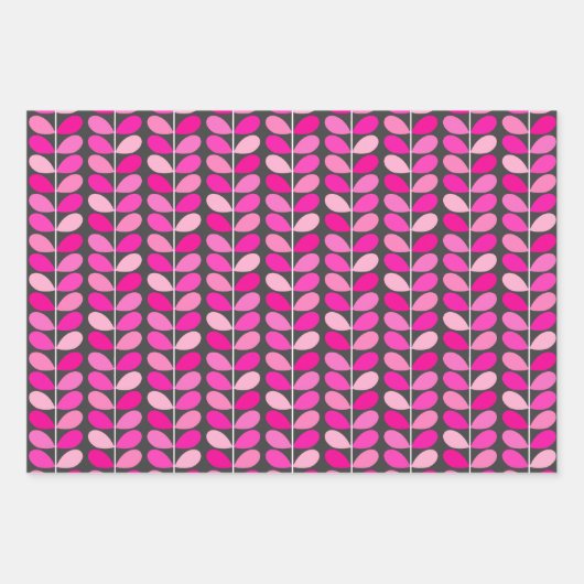 Midden eeuw Deense bladeren, roze, groen & roest Inpakpapier Vel (Voorkant)