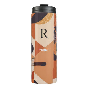 Midden eeuw design naam & monogram warme kleuren V Thermosbeker