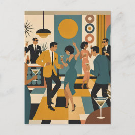 Midden Eeuw Feestelijke Martini Dansfeest Briefkaart