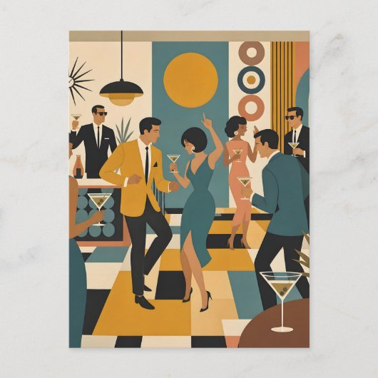 Midden Eeuw Feestelijke Martini Dansfeest Briefkaart (Voorkant)