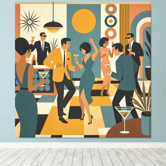 Midden Eeuw Feestelijke Martini Dansfeest Canvas Afdruk (Insitu (Houten vloer))