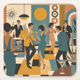 Midden Eeuw Feestelijke Martini Dansfeest Kartonnen Onderzetters