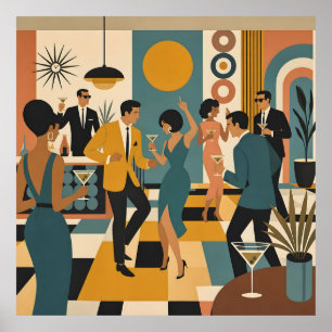 Midden Eeuw Feestelijke Martini Dansfeest Poster