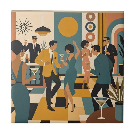Midden Eeuw Feestelijke Martini Dansfeest Tegeltje (Voorkant)