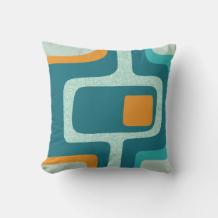 Midden Eeuw Funky Abstract Aqua, Oranje, Teal Kussen