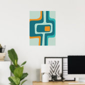 Midden Eeuw Funky Abstract Aqua, Oranje, Teal Poster (Thuiskantoor)