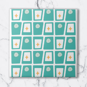 Midden eeuw funky blokken 2 Aqua, Teal en Oranje Tegeltje