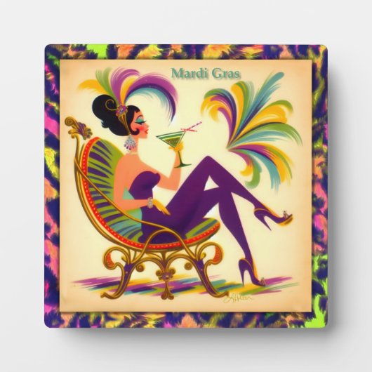 Midden eeuw futuristische Mardi Gras Martini vrouw Fotoplaat (Voorkant)