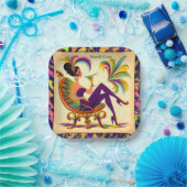 Midden eeuw futuristische Mardi Gras Martini vrouw Papieren Bordje (Feest)