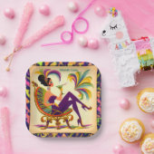 Midden eeuw futuristische Mardi Gras Martini vrouw Papieren Bordje (Feest)