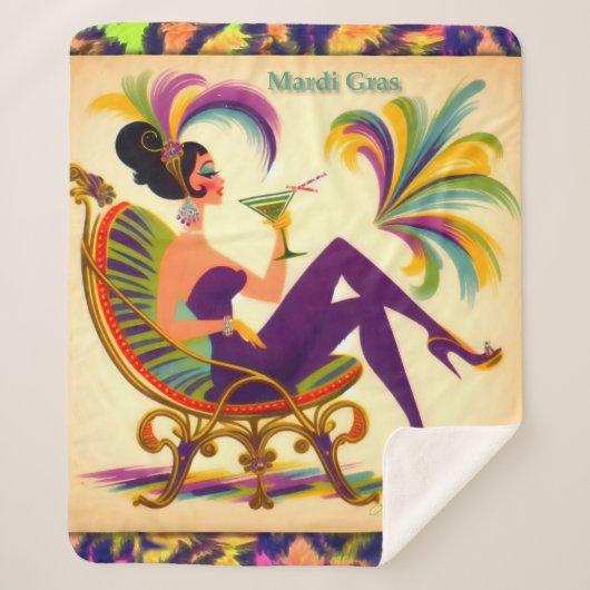 Midden eeuw futuristische Mardi Gras Martini vrouw Sherpa Deken (Voorkant)