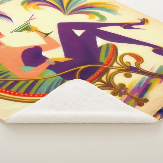 Midden eeuw futuristische Mardi Gras Martini vrouw Sherpa Deken (3/4)