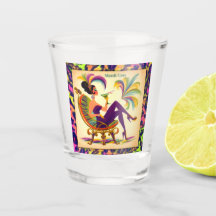 Midden eeuw futuristische Mardi Gras Martini vrouw