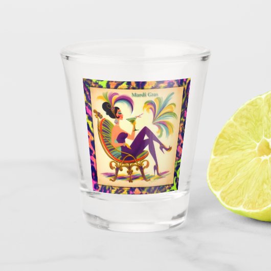 Midden eeuw futuristische Mardi Gras Martini vrouw Shot Glas (Voorkant)