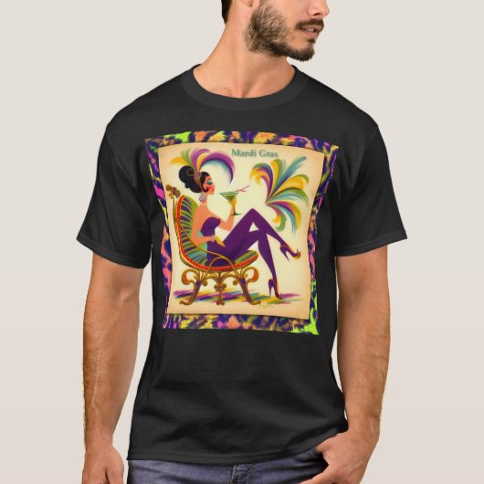 Midden eeuw futuristische Mardi Gras Martini vrouw T-shirt (Voorkant)