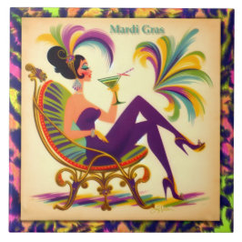Midden eeuw futuristische Mardi Gras Martini vrouw Tegeltje