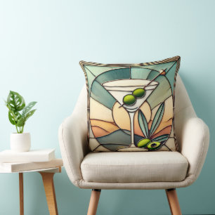 Midden Eeuw Gebrandschilderd Glas 2 Olijf Martini Kussen