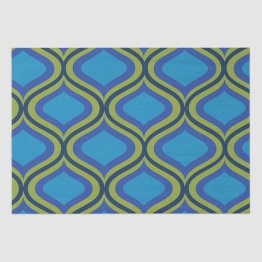 midden eeuw geel blauw ogee patroon tissuepapier (Voorkant)