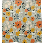 Midden eeuw geïnspireerd bloemenpatroon douchegordijn (Voorkant)