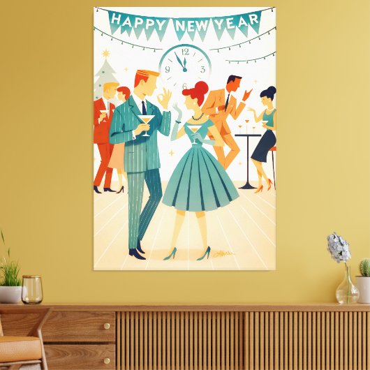 Midden eeuw gelukkig nieuwjaar de Martini-dans Canvas Afdruk (Insitu (Woonkamer))