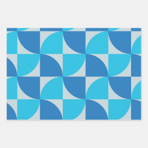 Midden eeuw geometrisch blauw vormen patroon inpakpapier vel
