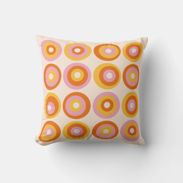 Midden eeuw geometrisch oranje cirkels patroon kussen (Voorkant)