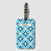 Midden eeuw geometrisch patroon blauwe monogram bagagelabel (Voorkant (verticaal))