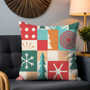 Midden eeuw geometrische kerstbomen sneeuwvlokken kussen