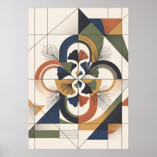 Midden eeuw Ginkgo Geometrische Bloem Kunst Poster