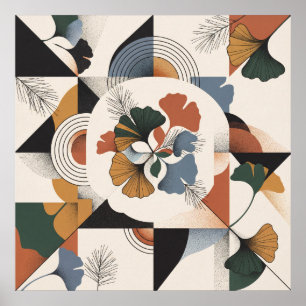 Midden eeuw Ginkgo Geometrische Cirkel Kunst Poster