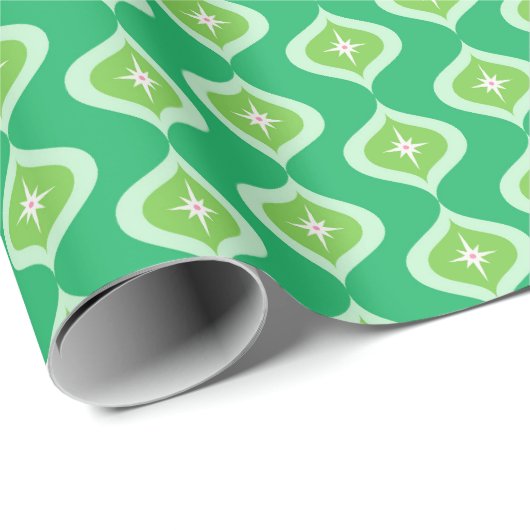 Midden Eeuw Groen Ogee Kerstmis Cadeaupapier (Rol Hoek)