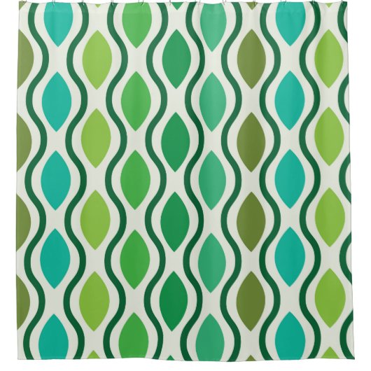 Midden-Eeuw Groene Blauwgroen Geometrische Ogee Vo Douchegordijn (Voorkant)