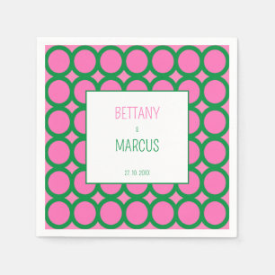 Midden eeuw Groene & Roze Geometrische cirkel Servet