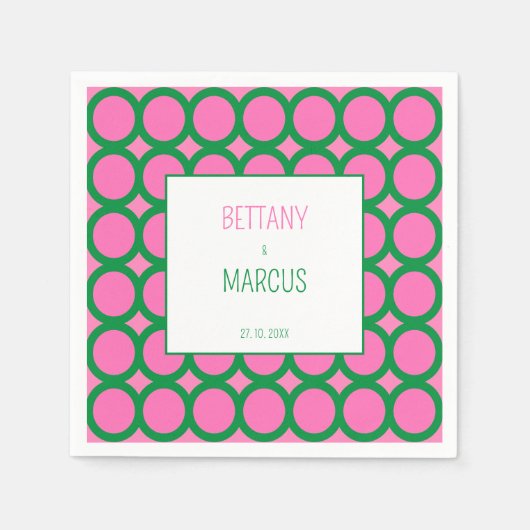 Midden eeuw Groene & Roze Geometrische cirkel Servet (Voorkant)