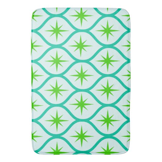 Midden eeuw groene Starbursts op Ovalen Patroon Badmat (Voorkant Verticaal)