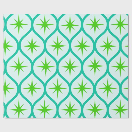 Midden eeuw groene Starbursts op Ovalen Patroon Cadeaupapier (Vlak)