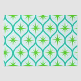 Midden eeuw groene Starbursts op Ovalen Patroon Tissuepapier