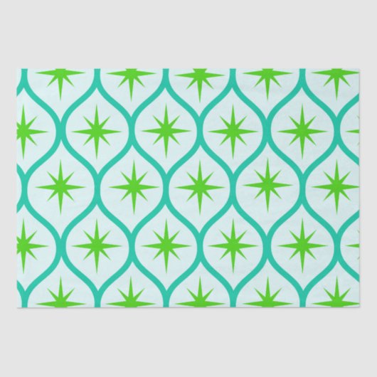 Midden eeuw groene Starbursts op Ovalen Patroon Tissuepapier (Voorkant)