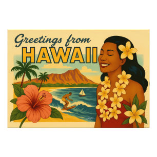 Midden eeuw groeten van Hawaii Toerisme Kunst Foto Afdruk