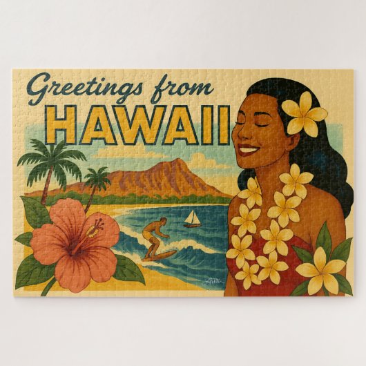 Midden eeuw groeten van Hawaii Toerisme Kunst Legpuzzel (Horizontaal)