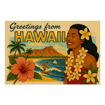 Midden eeuw groeten van Hawaii Toerisme Kunst