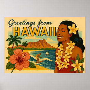 Midden eeuw groeten van Hawaii Toerisme Kunst Poster
