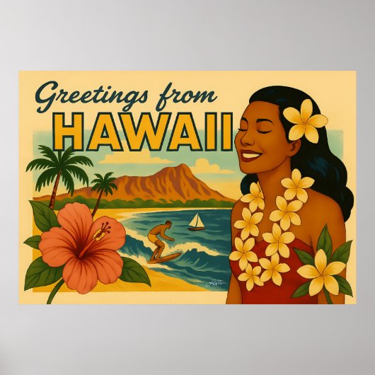 Midden eeuw groeten van Hawaii Toerisme Kunst Poster (Voorkant)